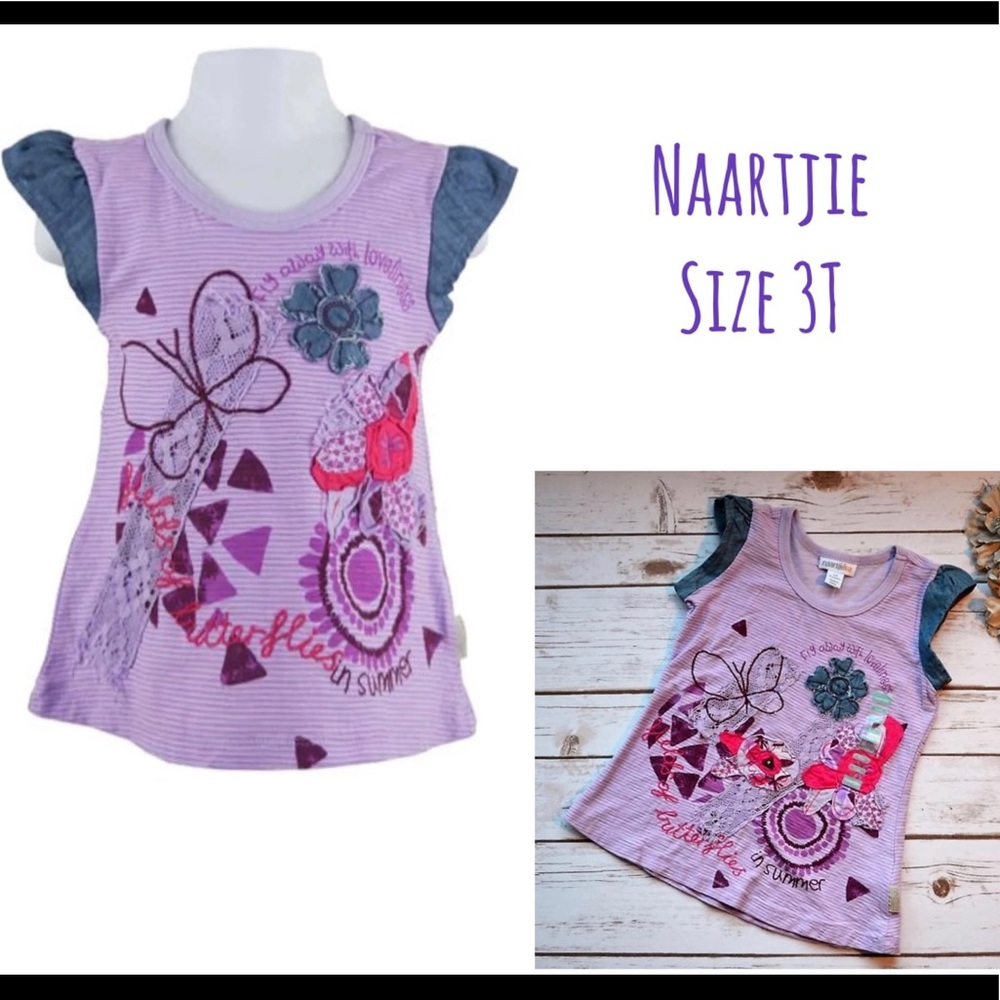 RARE Naartjie Butterfly Denim Tee 3 3T VHTF